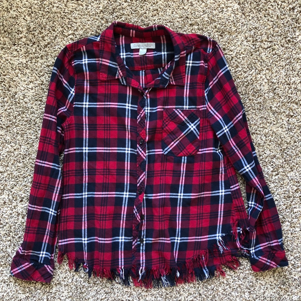 Plaid Button Up With Fringe Detail